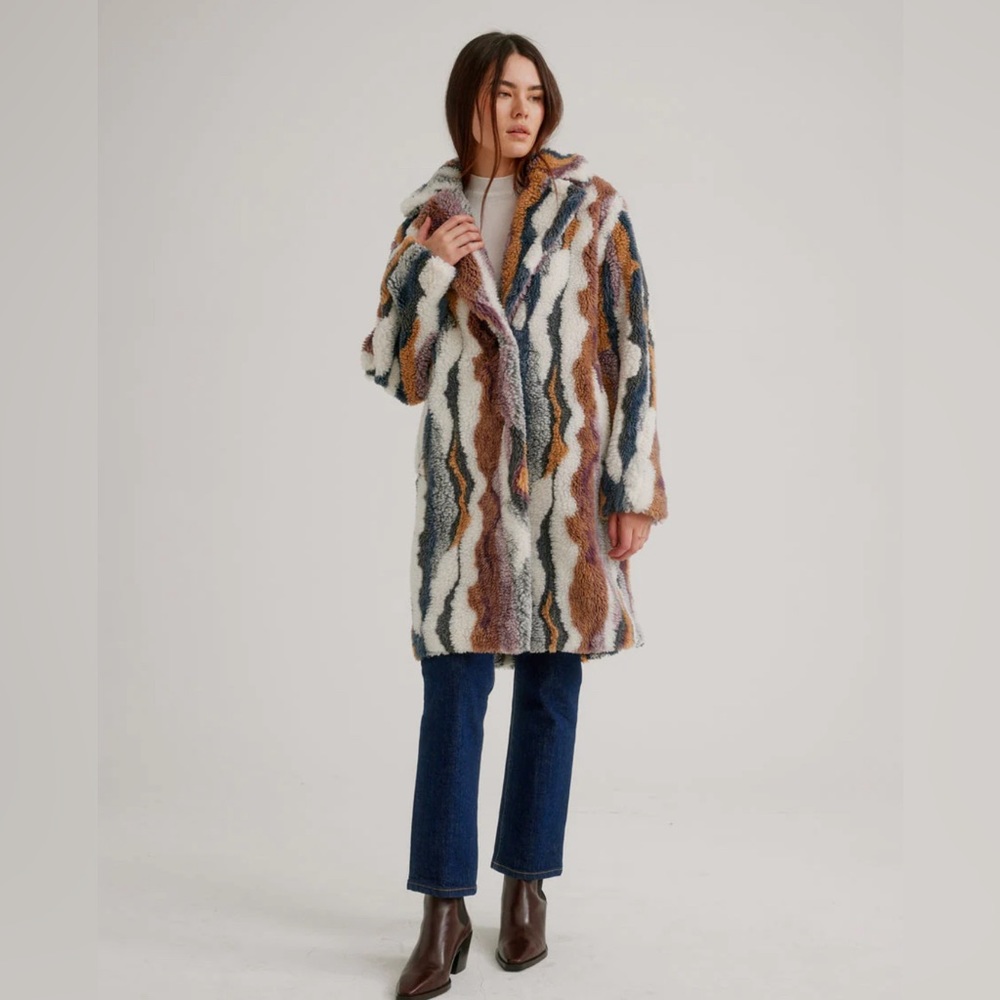 NIKKI JONES Multi Color Faux Fur Coat Size Large